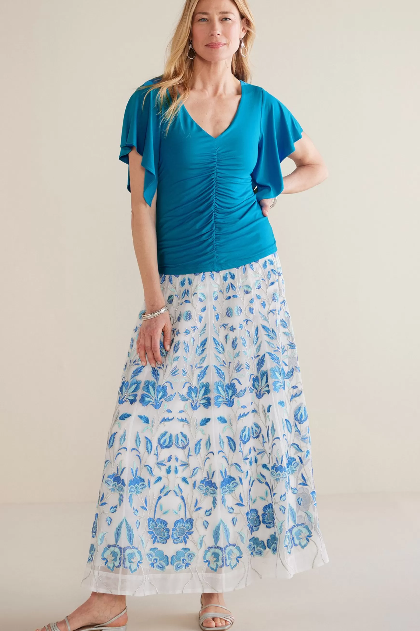Soft Surroundings Feminine Flourish | Into The Blues-Petites Leya Ruched Top
