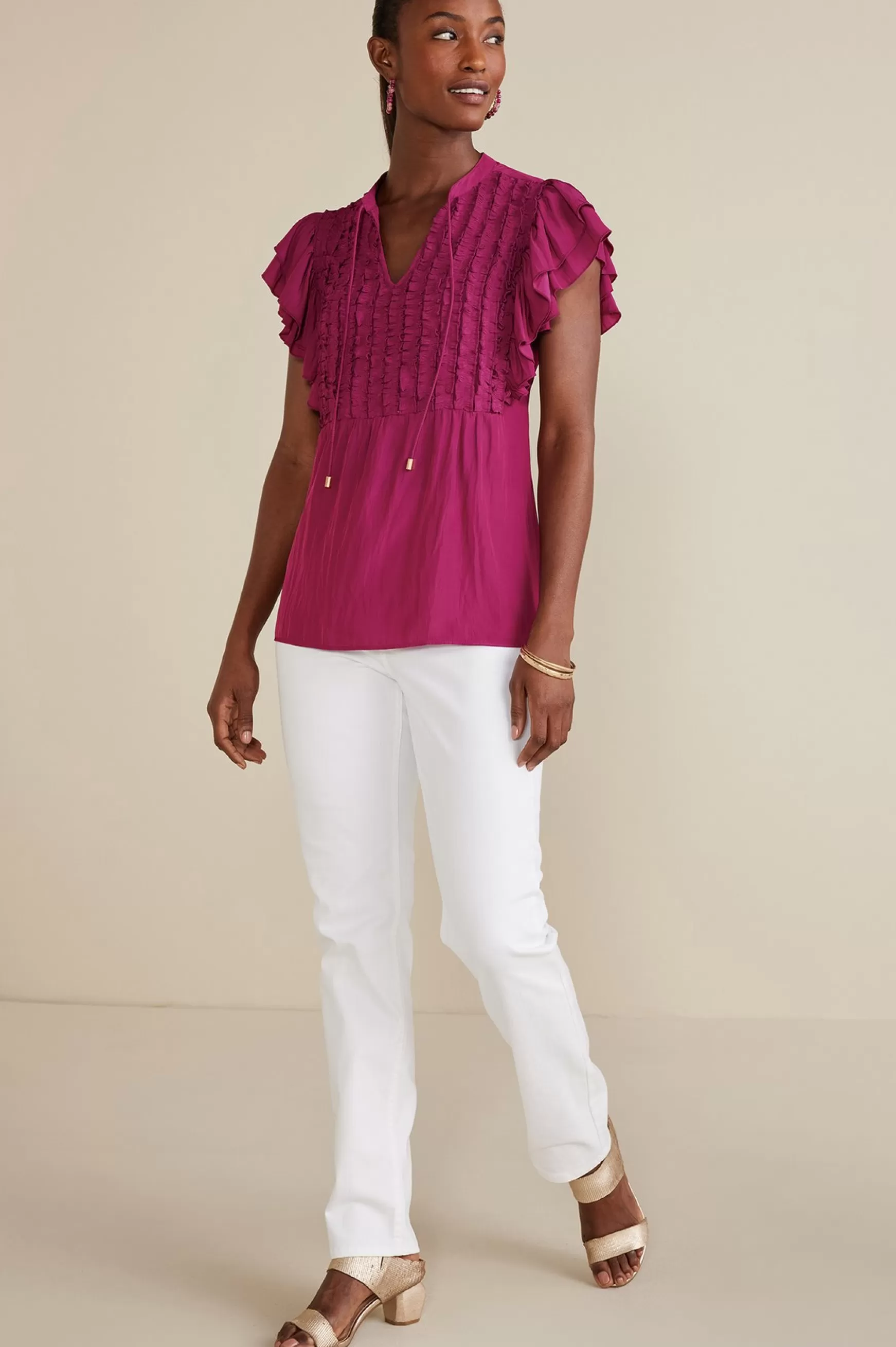 Soft Surroundings Feminine Flourish-Petites Victoria Ruffle Tunic