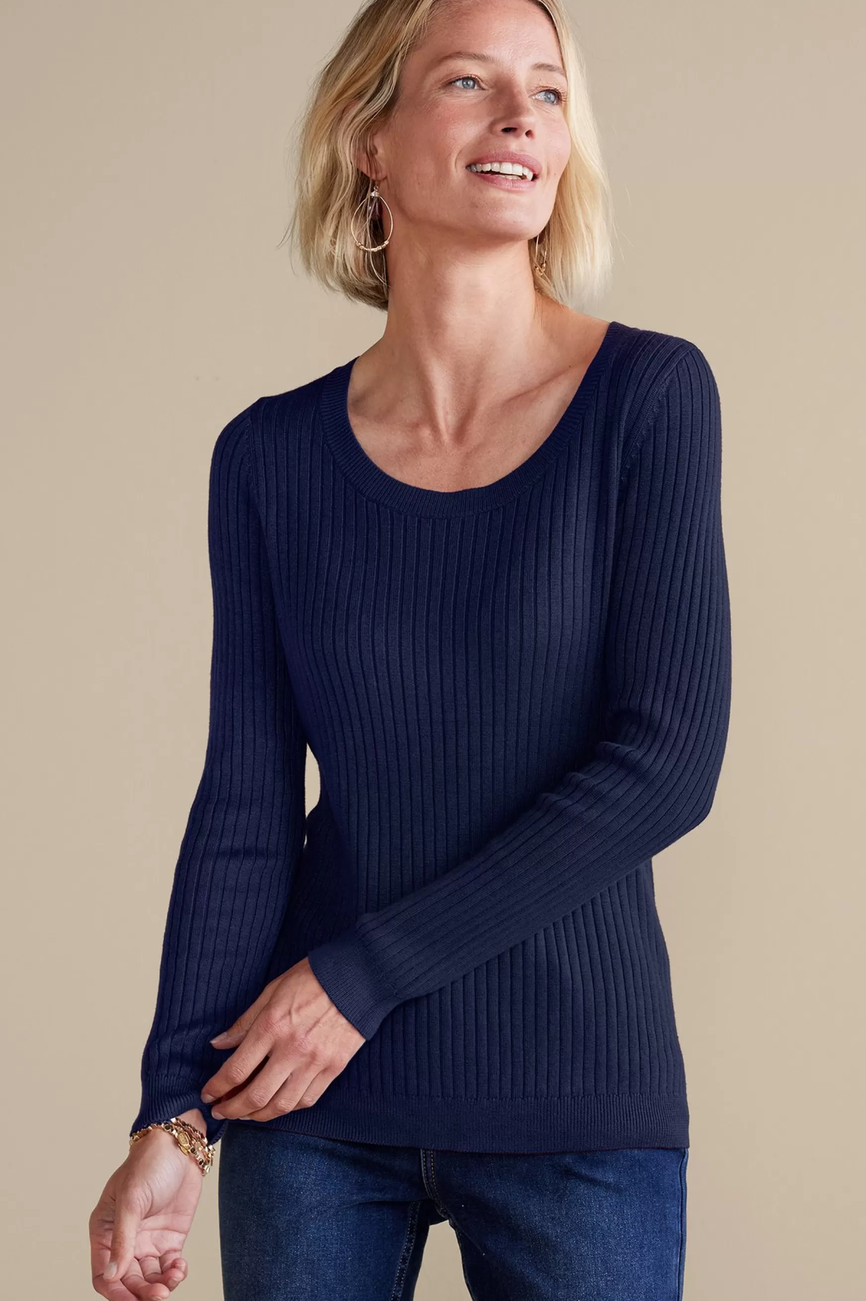 Soft Surroundings Soft Essential Styles | Into The Blues-Soft Essential™ Ribbed Pullover Sweater